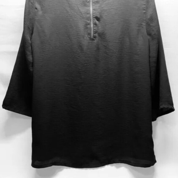Express Women's Medium Black 3/4 Sleeve Zip Back Tunic Embossed Snakeskin Detail - Picture 9 of 13